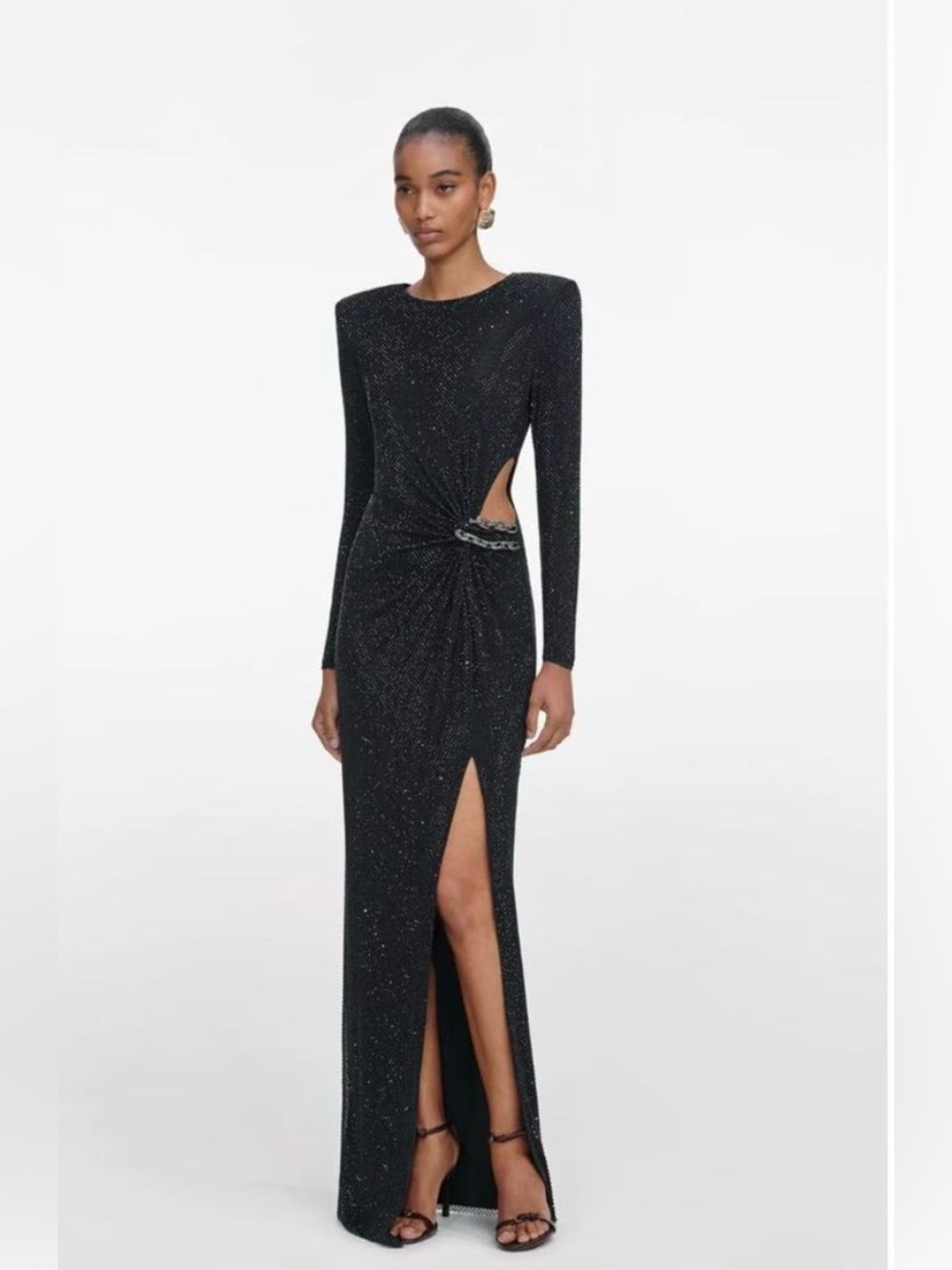 SELF PORTRAIT Black Rhinestone Embellished Maxi Dress UK 6 US 2